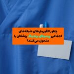 تصویری با زمینه آبی فیروزه‌ای، شامل نمادهای شبکه‌های اجتماعی مانند اینستاگرام، یوتیوب، لینکدین و تصویر پزشک در حال تعامل با مخاطبان دیجیتال